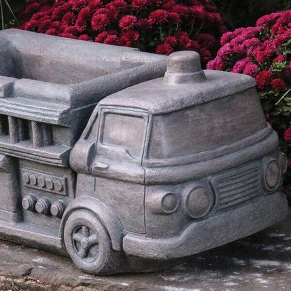 Fire Truck Garden Planter Cement Classical Sculpture Statue Stone Heavy